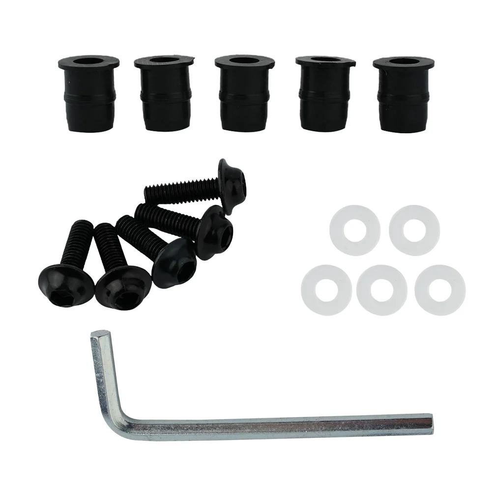 Motorcycle Fairing Windscreen Mounting Hardware M5x15mm CNC Aluminum Bolts Plastic Adapters Washers and Wrench for Reliability