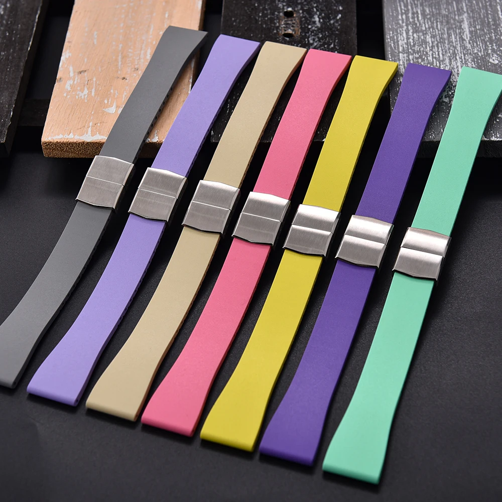 16 18 19 20 21 22mm Fluoro Rubber Watch Band CTS FKM Strap  Universal Adjustable Fast Release Bracelet Cut to Size For Men Women