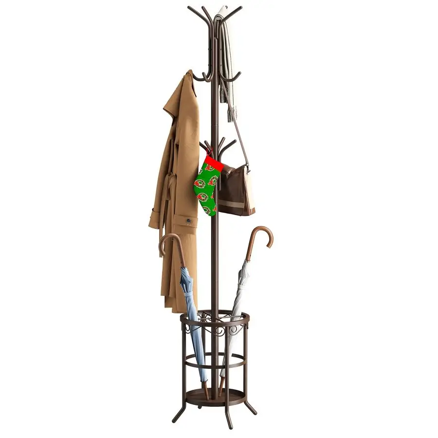 

Coat Rack Freestanding with Umbrella Stand Coat Rack Stand with 12 Hooks Metal Coat Tree Coat and Hat Hanger Jacket EntrywayBrow