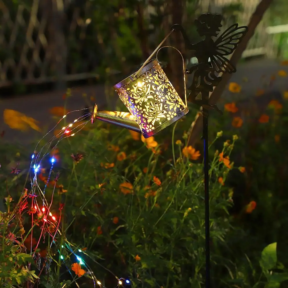 

Солнечные светильники-лейки на солнечных батареях, металлическая конструкция, эффект водопада, металлический фонарь-чайник, подвесной стиль