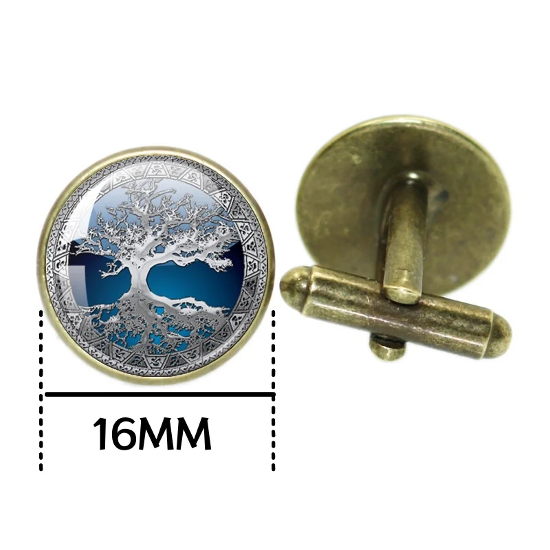 Vintage Celtic Tree of Life 2Pcs Cufflinks 25MM Glas Cabochon Cufflinks Round Glass Irish Cultural Gift
