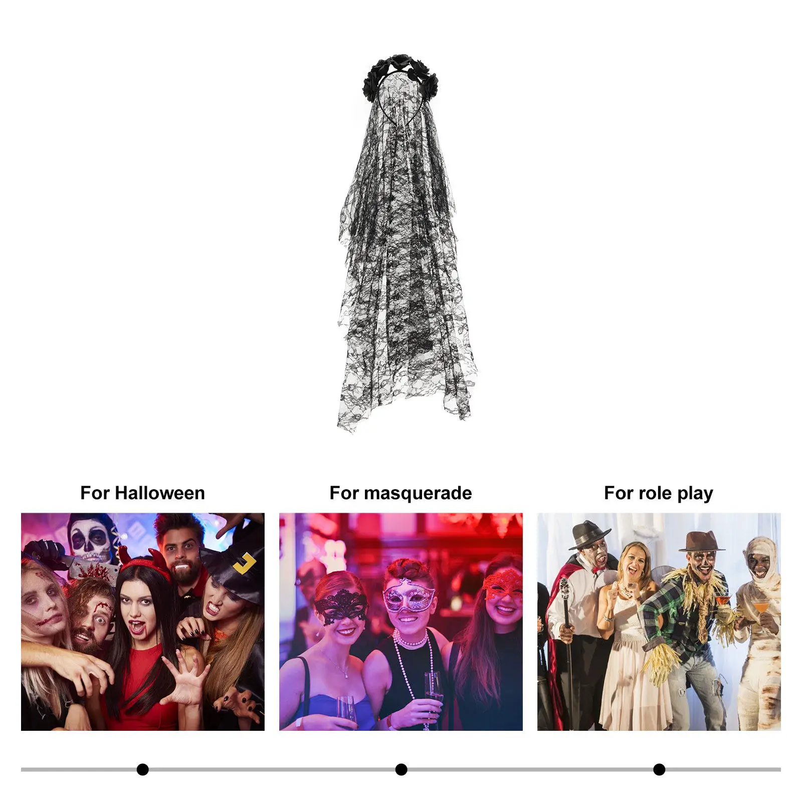 

Halloween Floral Headband with Veil Rose Hair Clasp 3D Fake Flower Crown Party Carnival Festival Headdress Accessory