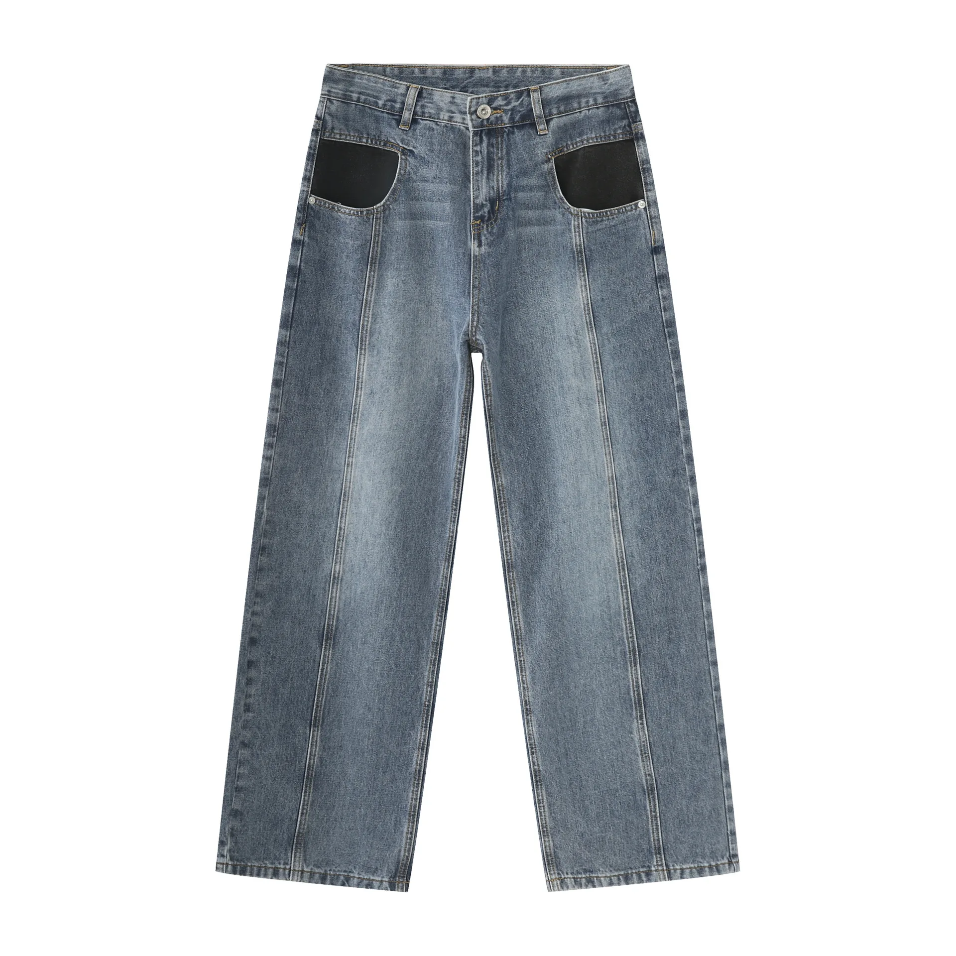 2023 Four Seasons New Retro Hong Kong Style Distressed Jeans larghi a gamba larga per la pulizia del pavimento