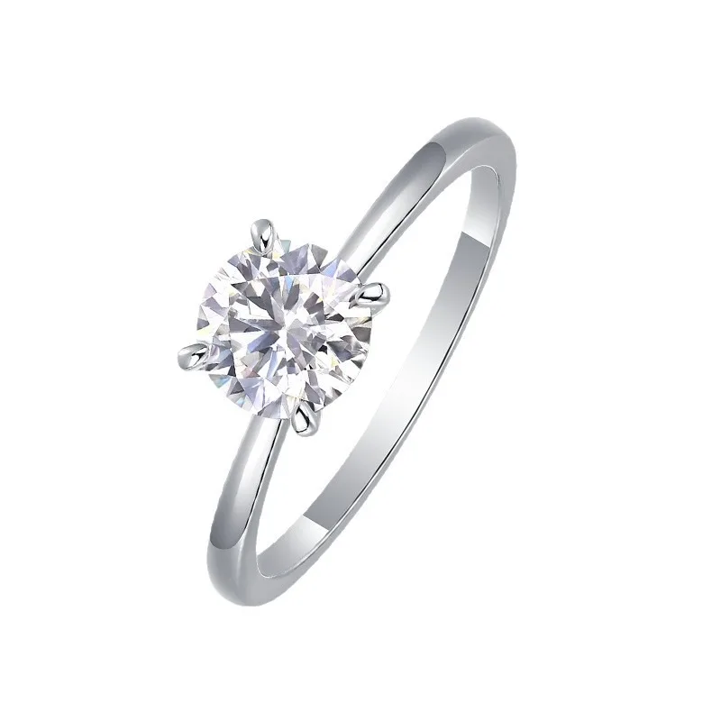 Certified 1CT 2CT Round Moissanite Ring 925 Silver Elegant Solitaire Engagement Wedding Fine Jewelry Promise Gift for Women