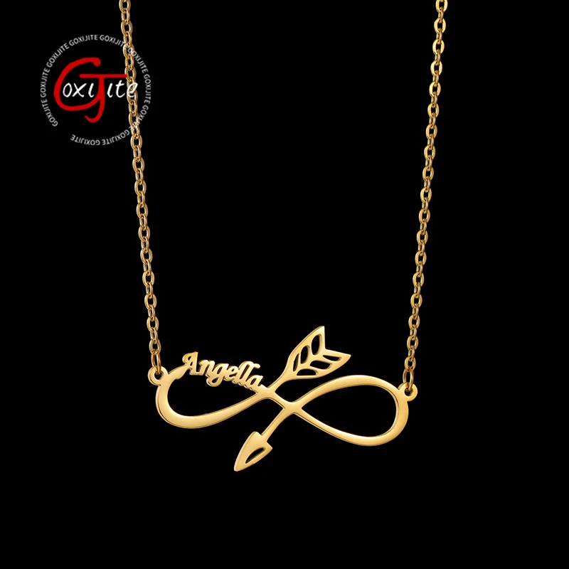 Goxijite Fashion Customize Name Necklace Stainless Steel Personalized Arrow Infinity Symbol Names Necklaces Jewelry Friends Gift