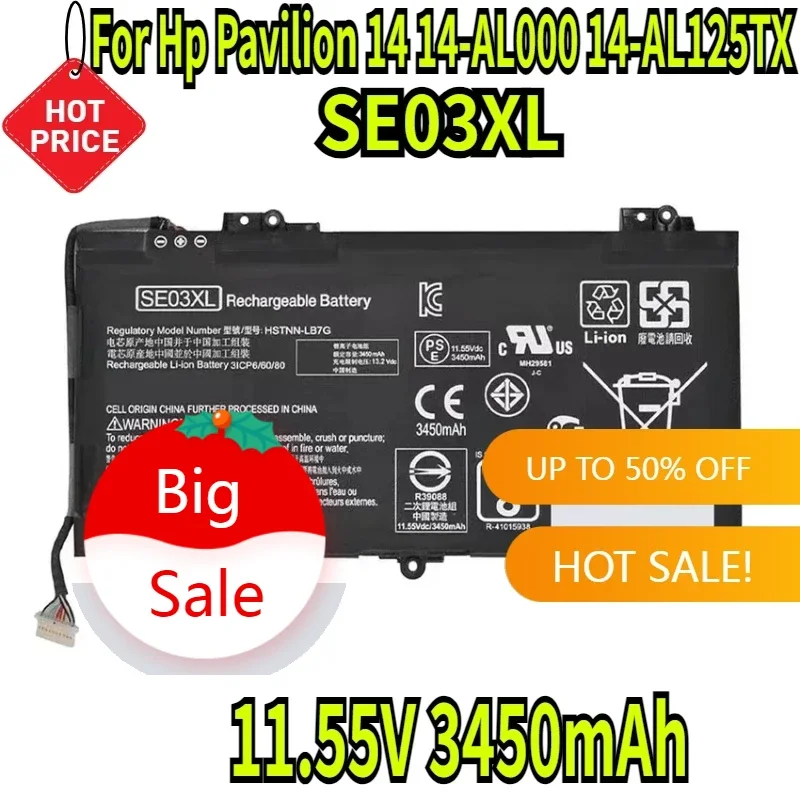 

11.55V 3450mAh SE03XL Laptop Battery 849908-850 849568-421 Replacement for Hp Pavilion 14 14-AL000 14-AL125TX TPN-Q171