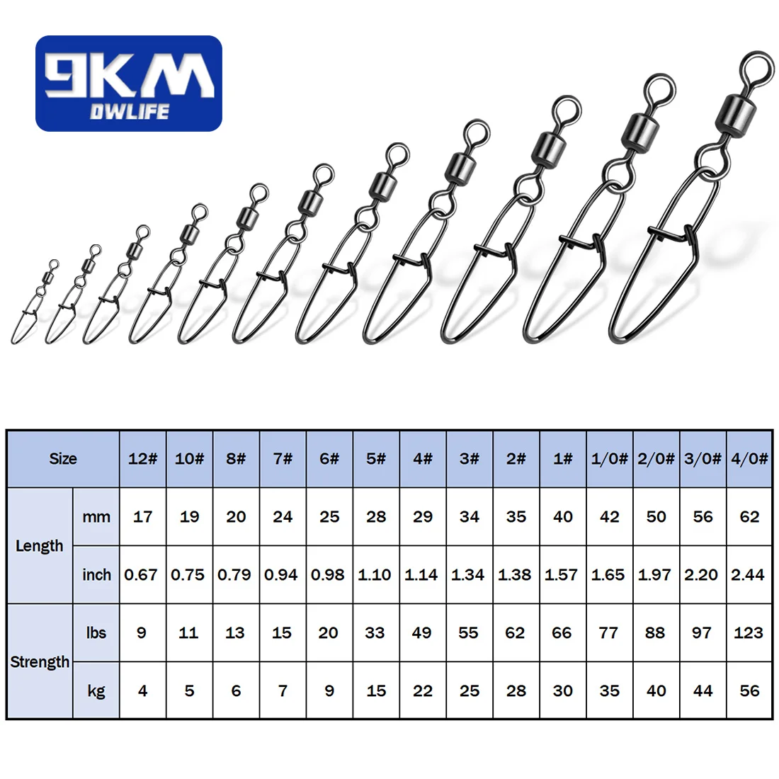 9KM Swivels Fishing Snap 50Pcs Cross-Lok Snap Swivel Stainless Steel Fishing Lure Connector Clip Tackle