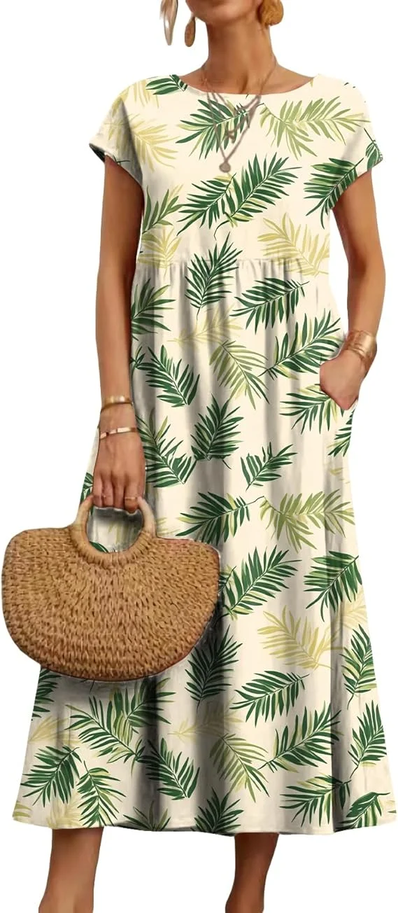 

Women's New Summer Dresses, Casual Versatile T-Shirts, Loose and Flowy Fork Waist Dresses, Pocket Vest Skirts