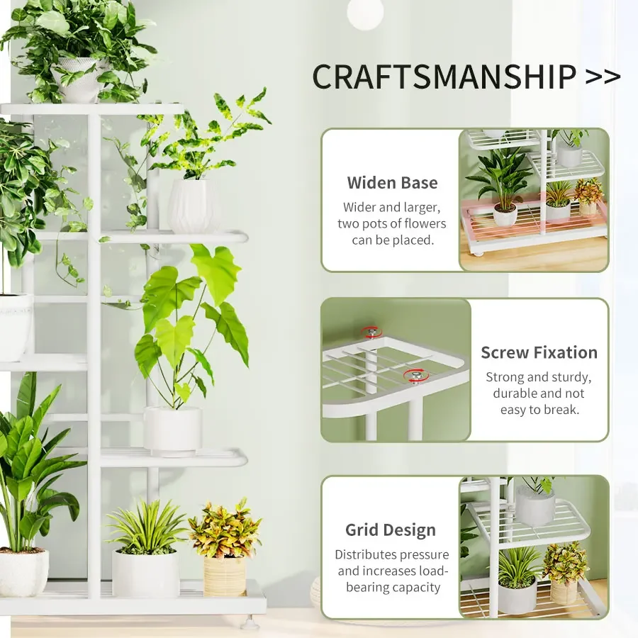Plant Shelves Iron Potted Flower Plant Stand Rack Multiple Flower Pot Holder Shelf Indoor Outdoor Planter Display Organizer
