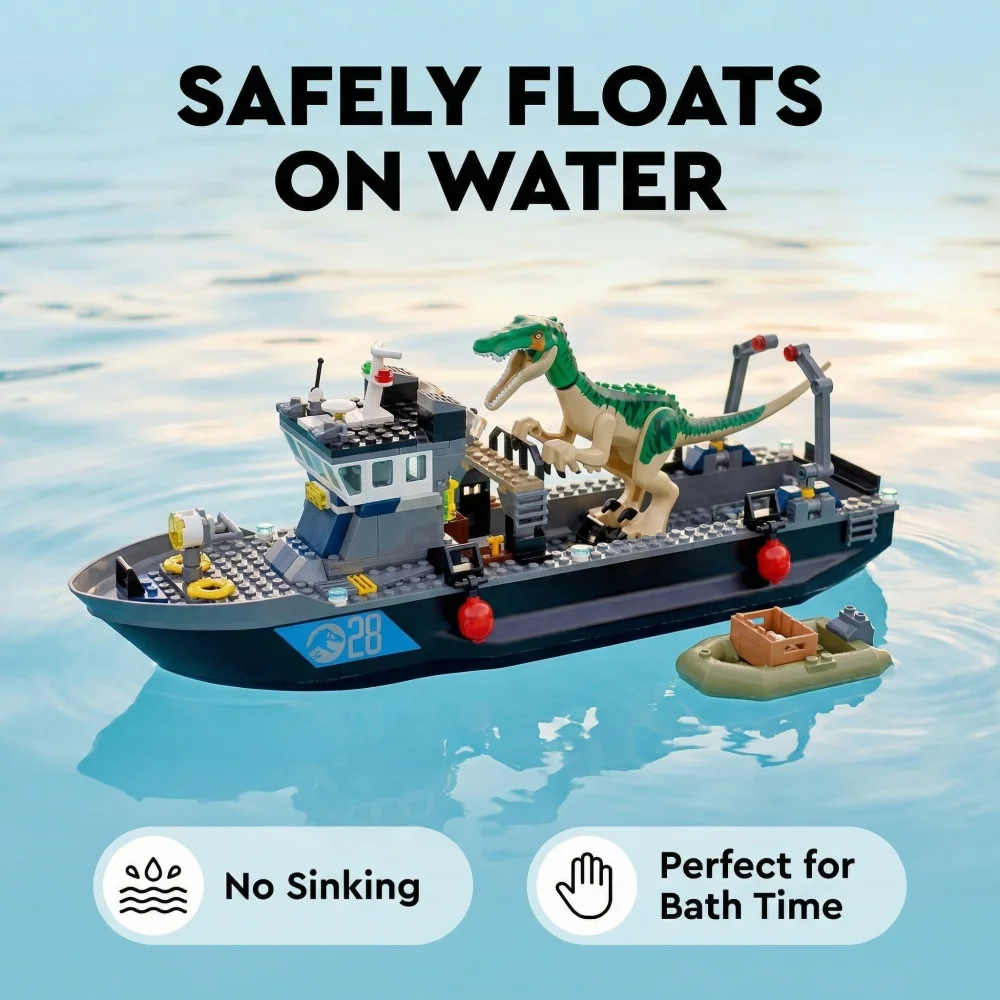 

332pcs Dinosaur Transport Ship Building Blocks Set Educational Assembly Toy Gift for Boys Girls Floatable Boat