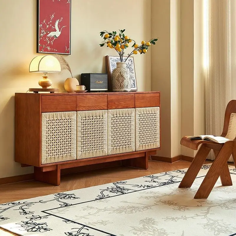 Medieval solid wood dining side cabinet, living room, household wall locker, simple modern storage, tea cabinet, small apartment