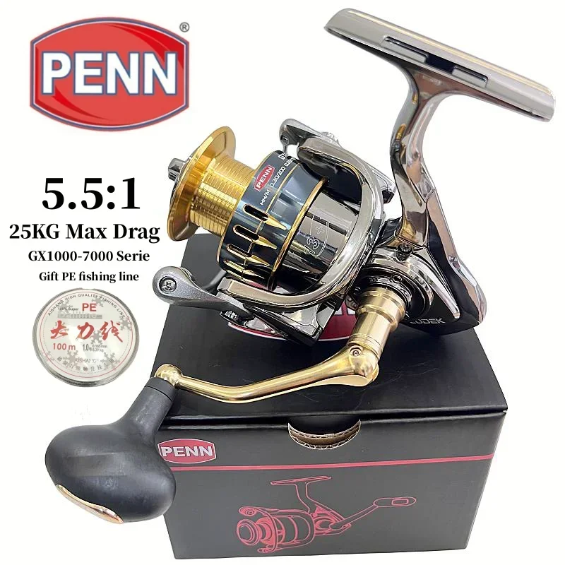 Mulinello da pesca PENN GX1000-7000 con 13 + 1 cuscinetti di fascia alta, trascinamento massimo di 25 kg e regalo di lenze in PE bonus