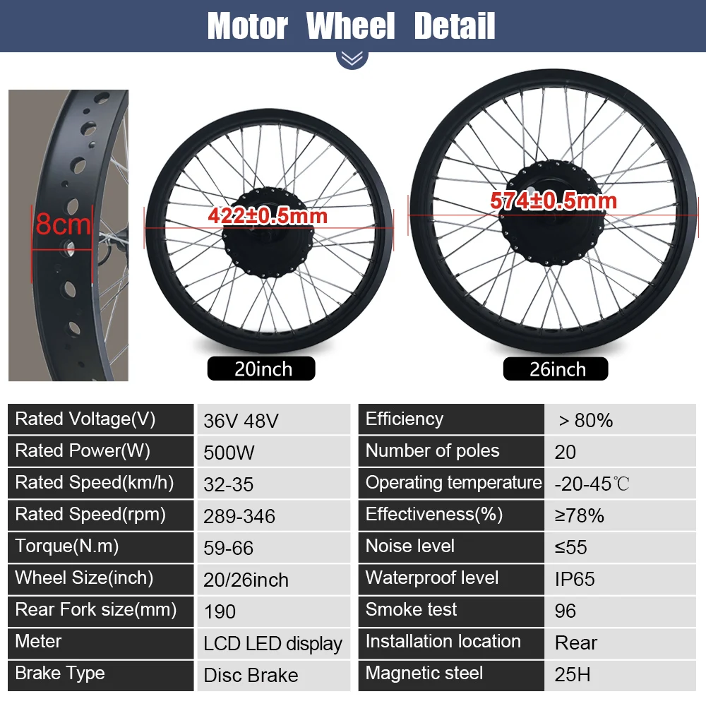 Electric Fat Bike Kit Snow Wheel 20 26in 4.0Tyre 36V 48V 500W Brushless Rear Cassette Hub Motor Wheel For ebike Conversion Kit