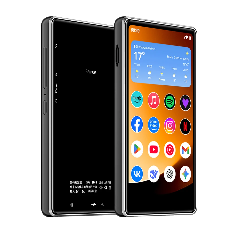 

MP3-плеер Android 13 с Bluetooth и Wi-Fi 2.4G/5G, 4 ГБ ОЗУ, поддержкой Spotify, загрузкой приложений из Play Store, MP4, 4.0-дюймовым экраном, MTK6762