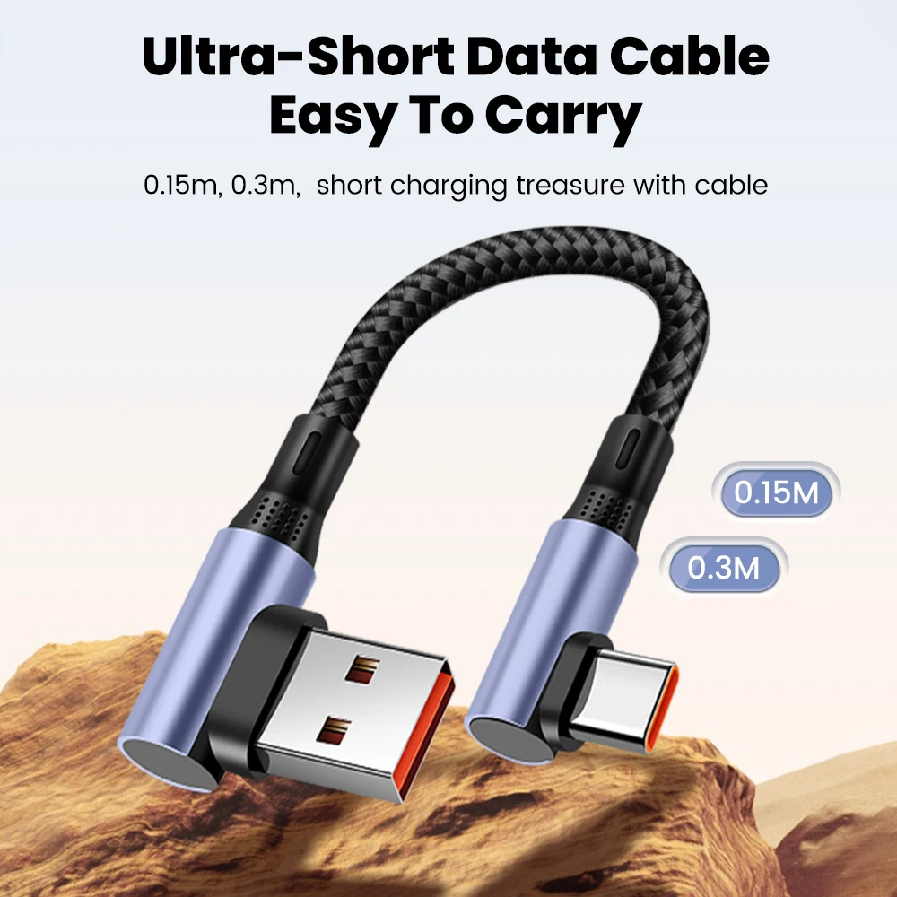 90° Elbow USB C Ultra Short Cable USB Type-C Cable 6A 66W 0.25/0.5M Fast Charge Cable for Samsung Xiaomi Huawei Quick Charging