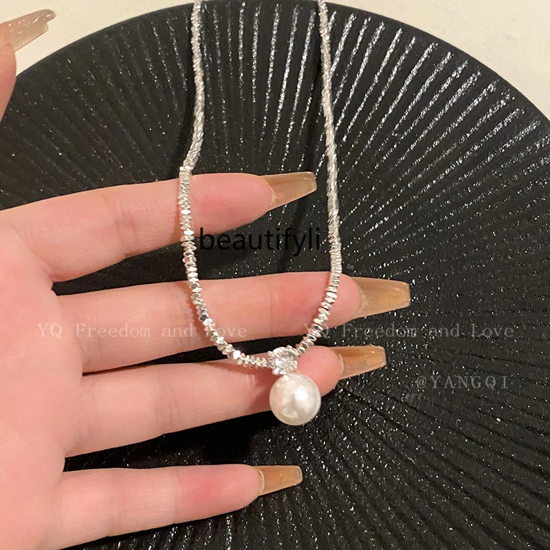 Small Pieces of Silver Pearl Pendant Necklace Female Summer Special-Interest Design Clavicle Chain Neck Chain Accessories