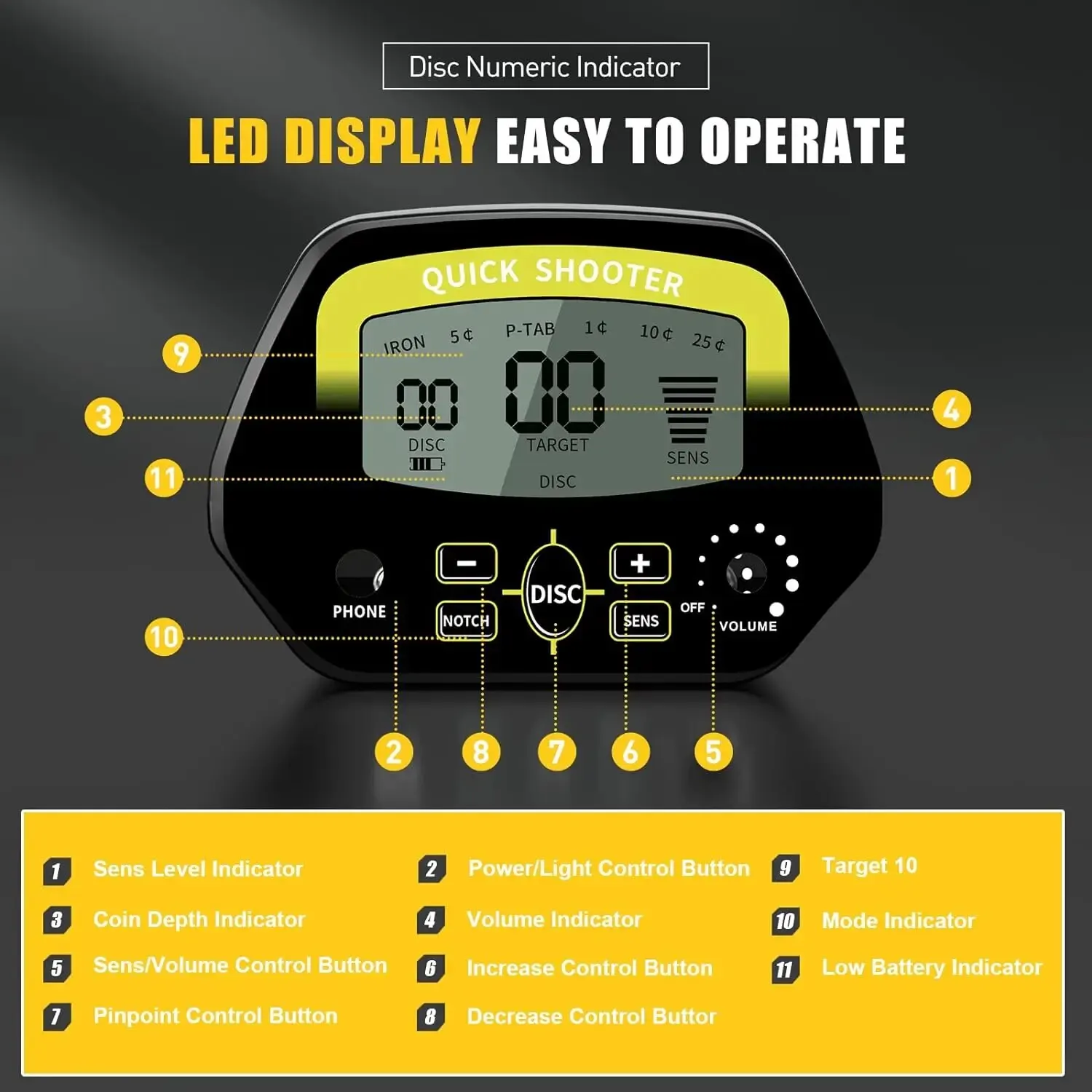 Underground Metal Detector Metal Locator Treasure-hunting Device Adjustable Notch & DISC Mode Pinpointing Function