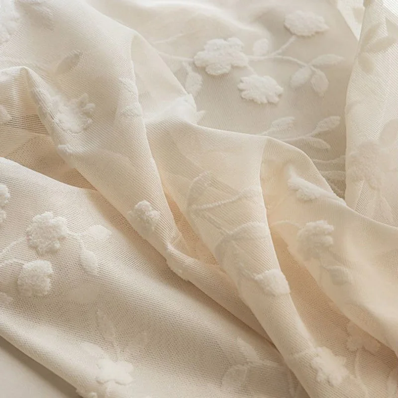 French Romance Embossed Jacquard Curtains Translucent Privacy Protection Partition Drapes for Living Room, Bedroom, Balcony