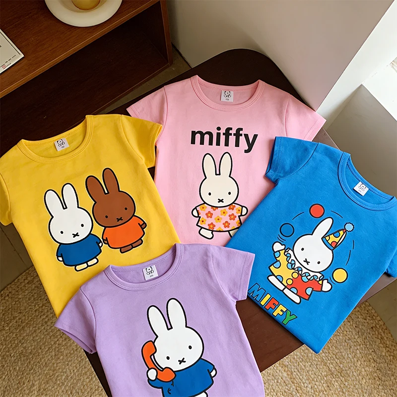 

Miffy Children Cotton Short Sleeves Cartoon Anime T-shirt Kawaii T Shirt Tops Boy Girl Summer Fashion Tees Kids Clothes Gift