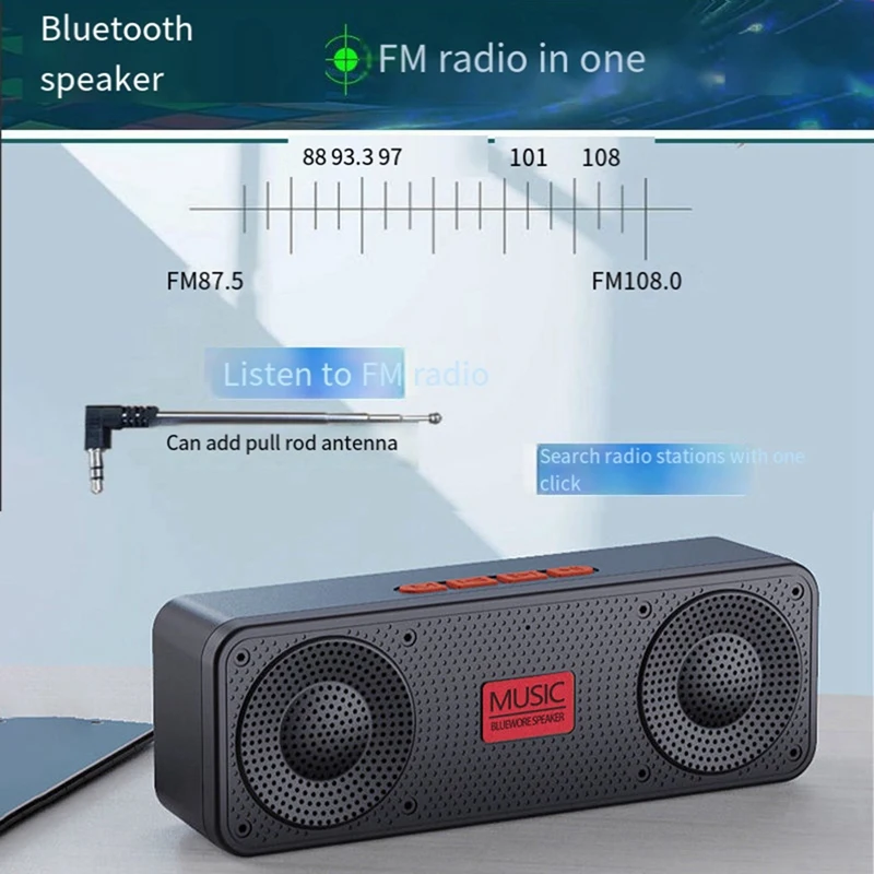 

Portable FM Radio Wireless Bluetooth 5.0 Speaker Mini MP3 Music Player Support TF Card U Disk USB Charging Radio-B