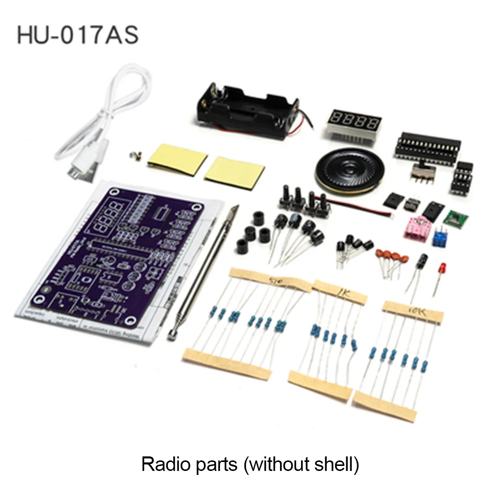 Rádio receptor Kits Módulo, FM eletrônica, DIY Circuitos Peças, Display Tubo Digital, Dual Power Supply, HU-017A, RDA5807S, 87-108MHz