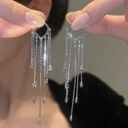 1 Pair Light Luxury Long Tassel Zircon Eardrop Senior Sense Full of Stars Sparkling Ear Buckle Niche Design