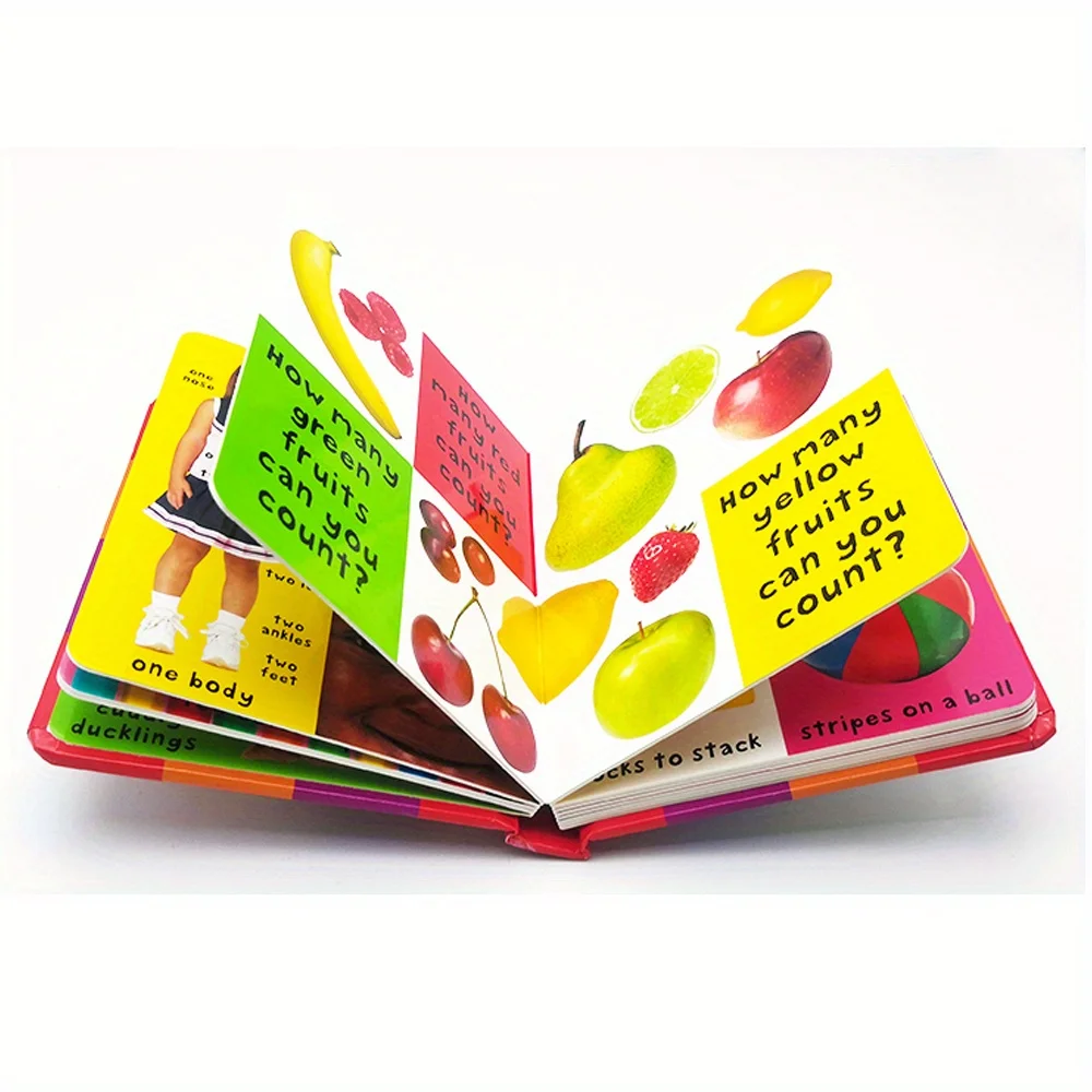 Libro de cartón con 100 números para niños, libro de cartón con palabras en inglés, construcción de vocabulario, lectura para dormir, aprender a leer Montessori