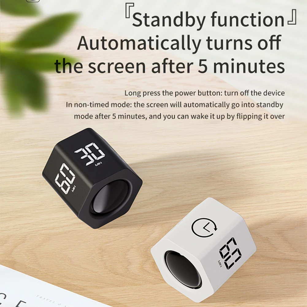 Productivity Cube Timer Gravity Sensor 5 Preset Time Rotating Pomodoro Timer Cube Countdown Stopwatch for Office ADHD Study Work