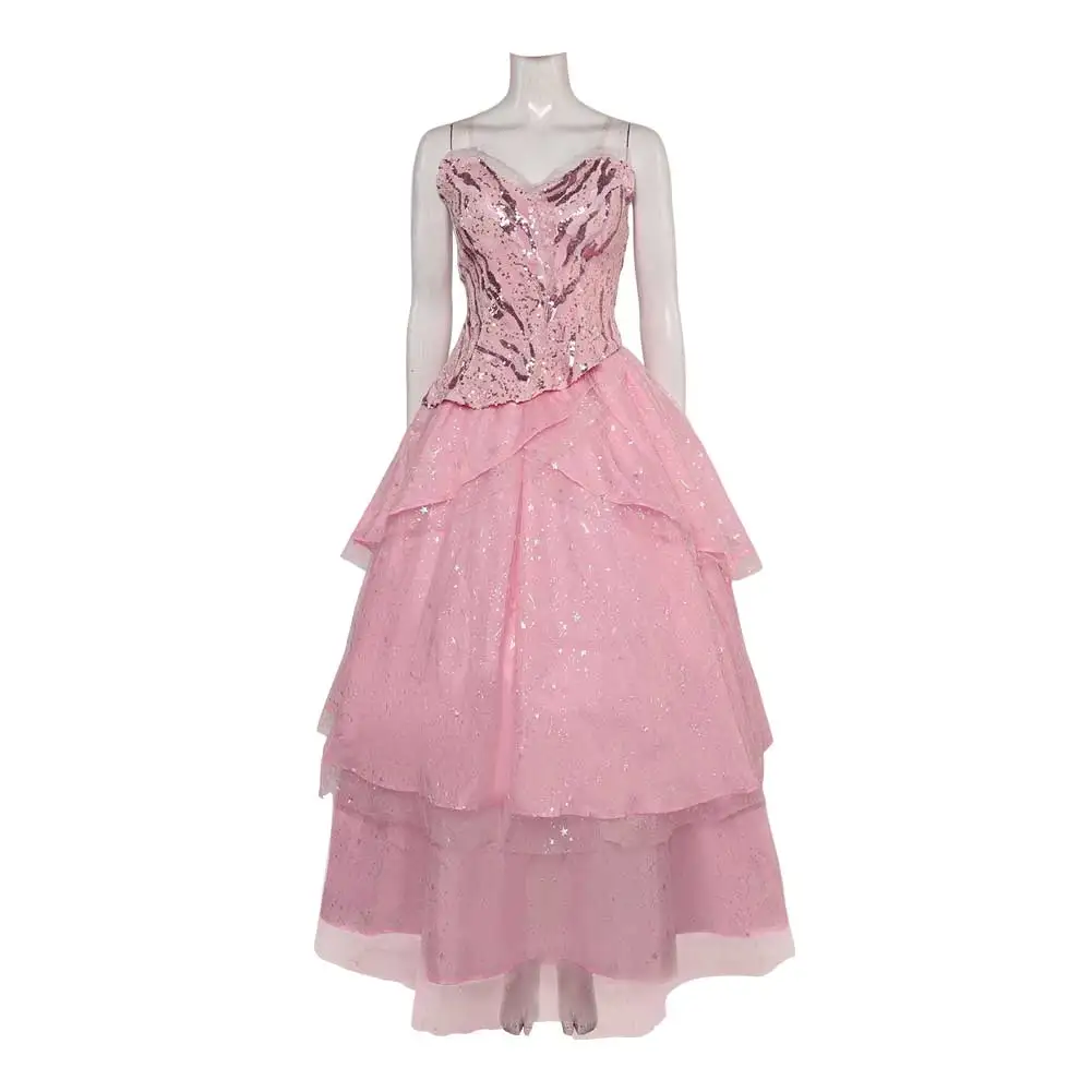 Glinda Wicked Cosplay Kostüm Verkleidung für Erwachsene Frauen Rosa Kleid Rollenspiel Weibliche Kleider Fantasy Outfit Halloween Karneval Anzug