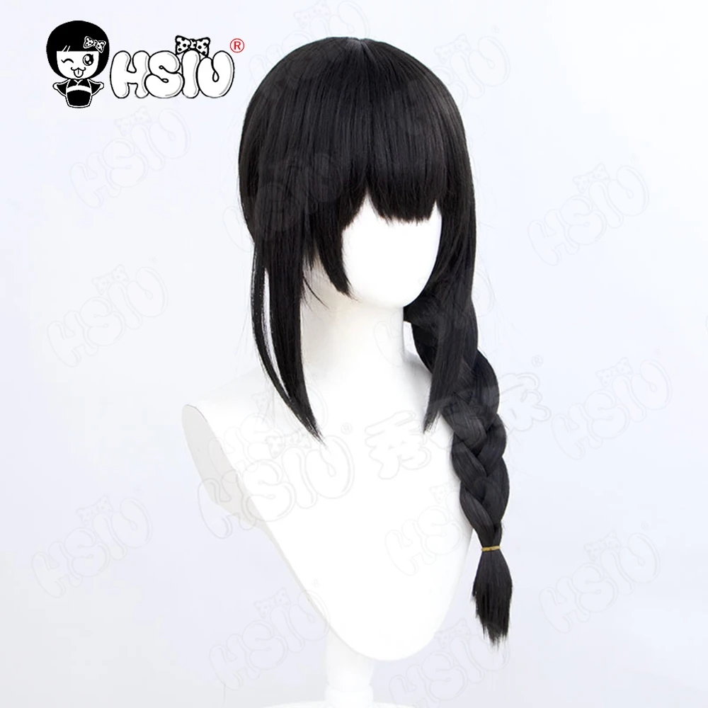 Nayuta Wig Cosplay HSIU 60CM rambut palsu sintetis tahan panas rambut panjang kepang hitam Wig + Wig cap Anime gergaji pria Wig cosplay