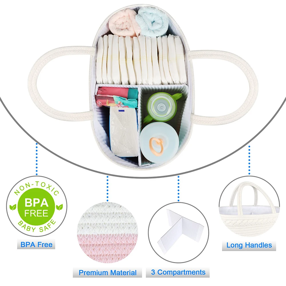 Cotton Rope Woven Basket,Baby diaper box,Diaper Feeding-bottle Toy Storage Basket,Detachable Divider Storage Basket,Home Storage