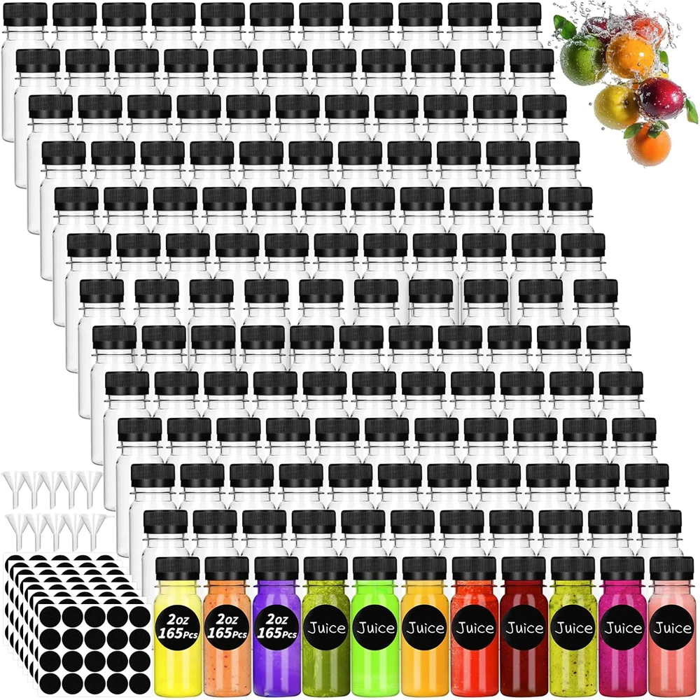 2 oz Small Plastic Juice Bottles with Caps Mini Clear Ginger Shot Containers with Tamper Proof Lids Reusable Travel Bottles