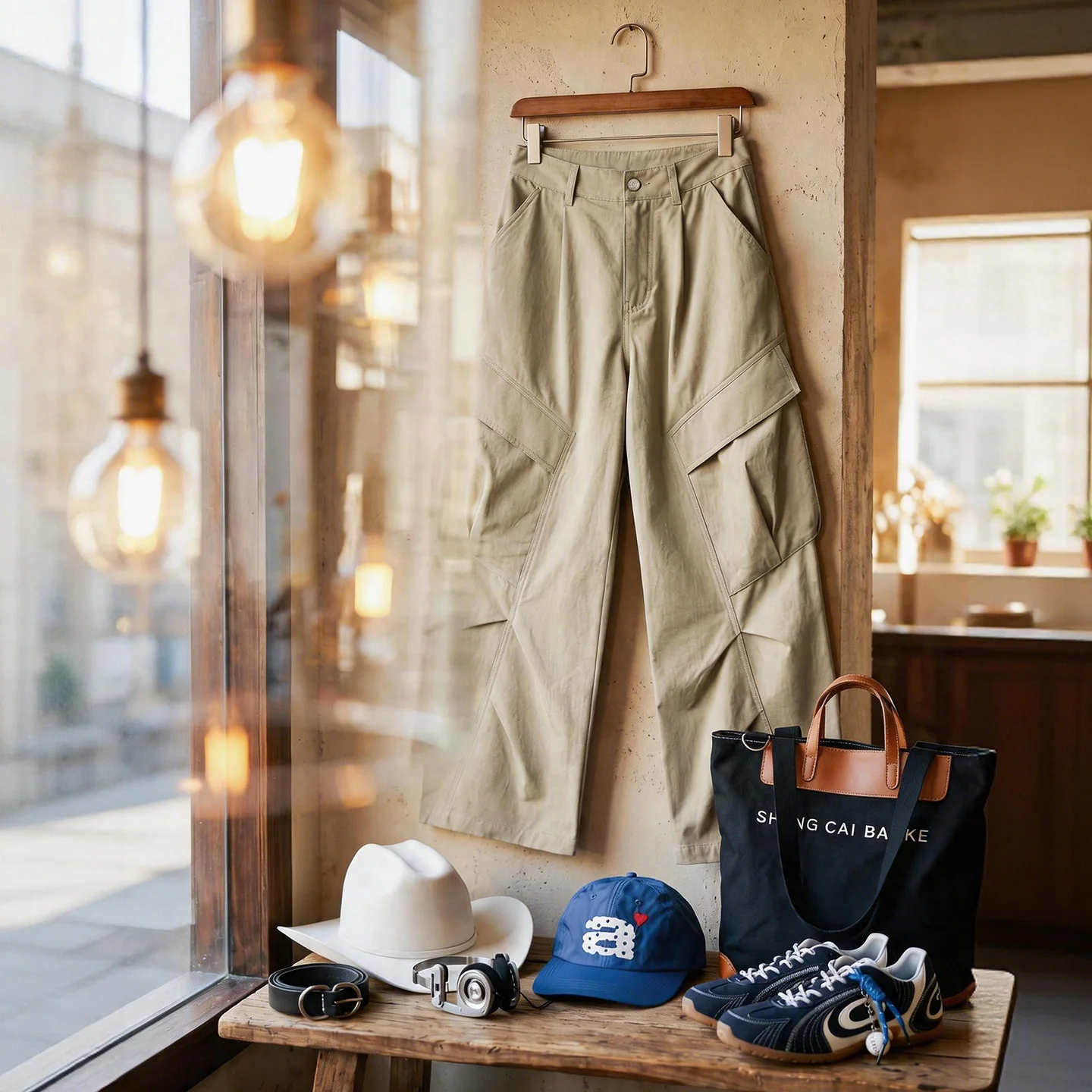 Maden Women's Cargo Pants Streetwear Wide Leg Loose Fit Cotton Utility Trousers Multi Pocket Khaki Casual Workwear Pants Fall