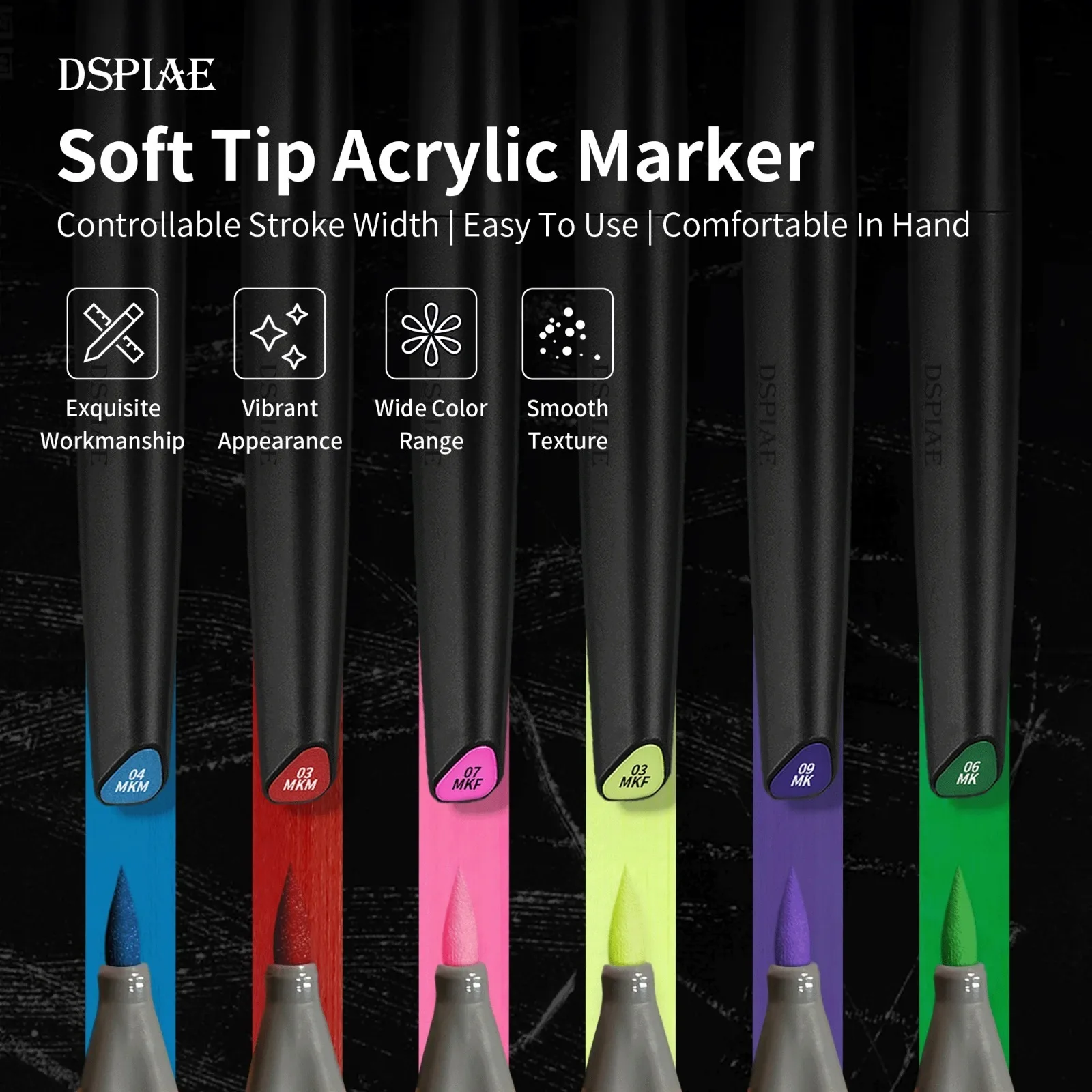DSPIAE Soft Tip Water Based Acrylic Marker Pen Kit Basic Metallic Fluorescent for Gunpla Model Painting Hobby DIY Art Paint Tool