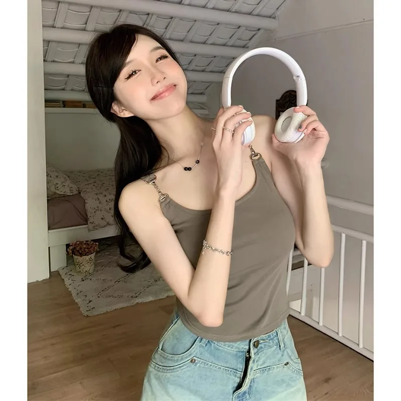 Solid Color Backless Sports Strap Vest Women Summer Innerwear Outerwear Short Style Beautiful Backless Sleeveless Top