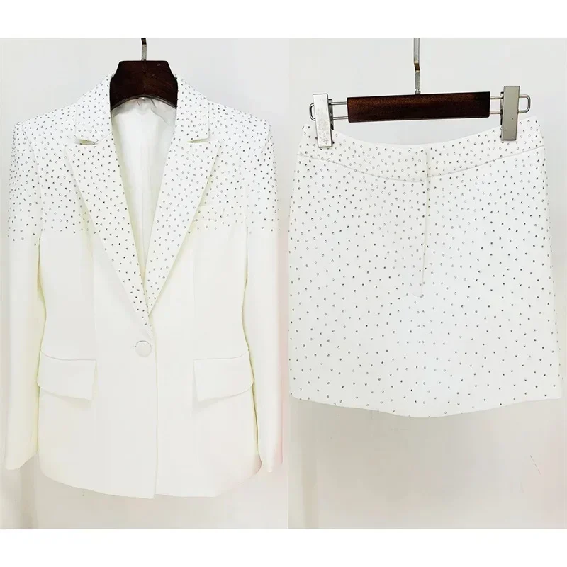 Ensemble jupe Citrowomen blanche imbibée pour femme, blazer formel, bouton unique, mini robe de Rhcourte, veste élégante pour femme, manteau de bureau