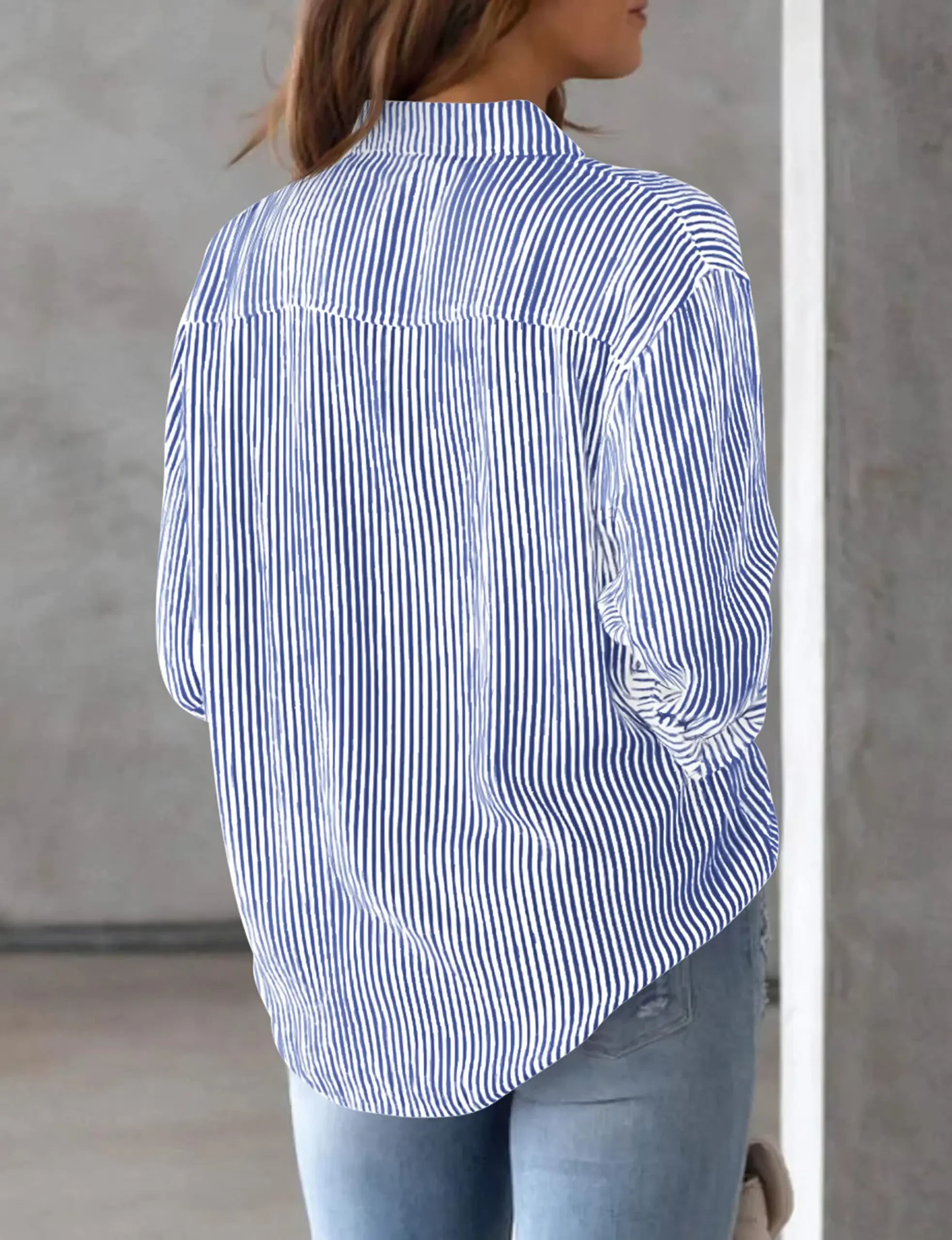 2024 Classic Women Striped Print Basic Shirt camicetta manica lunga Casual Button Shirt Daily Office Basic Slim Lady Shirt autunno top