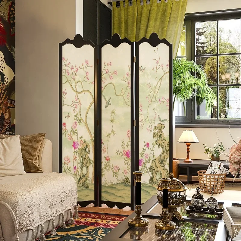 American solid wood screen partition living room home household bedroom sofa background wall movable flower and bird entrance fo