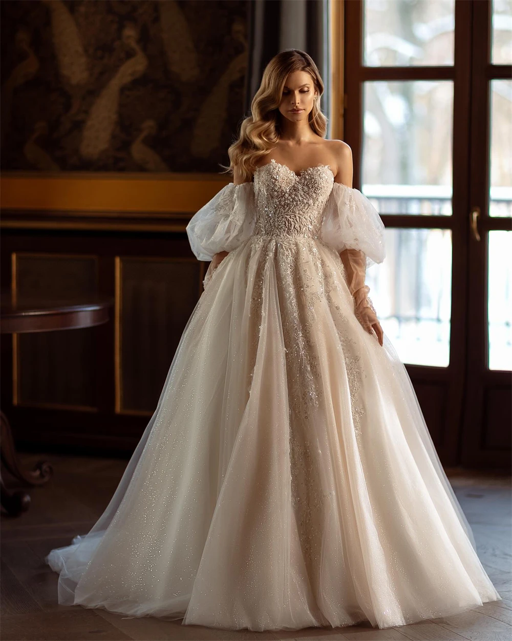 

Customized Soft White Organza Wedding Dress Sexy Sweetheart Off the Shoulder Bridal Gowns Boho A-Line Court Train Robe de mariée