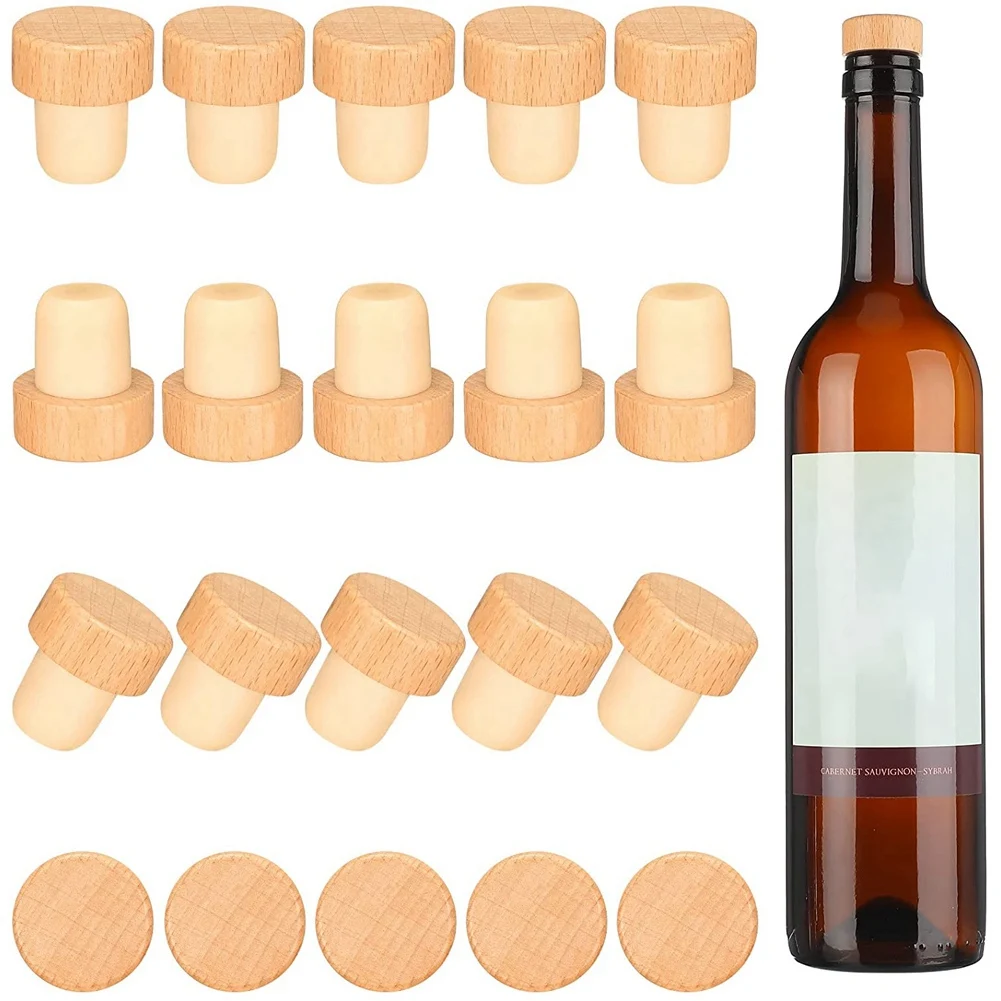 20 Pieces T Shape Wine Corks Tasting Corks T Shape Wine Corks with Beech Top Wooden Wine Bottle Stopper Stoppers Bottle