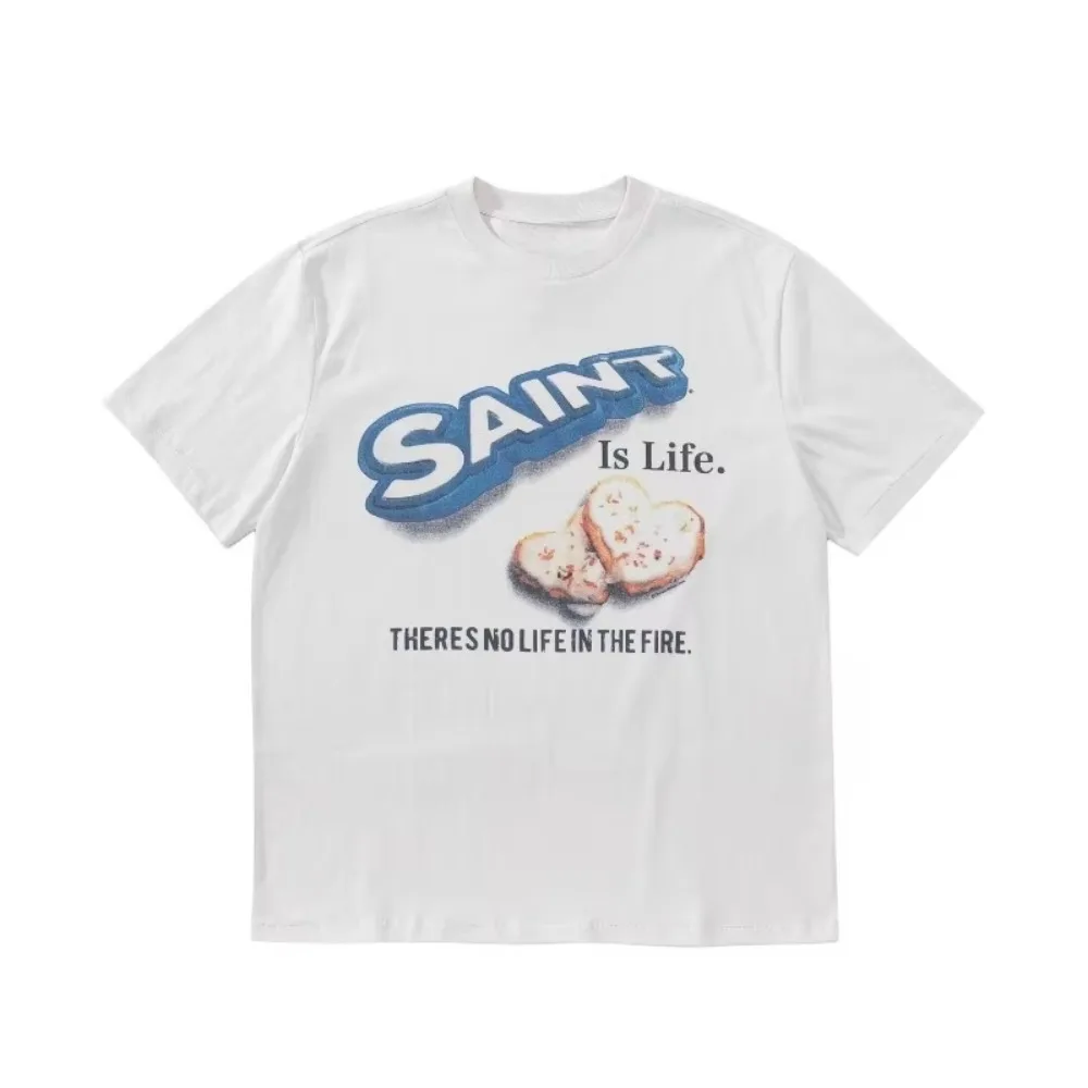 2025 Neues Saint Michael Retro American Pattern Printing VTG Retro FOG Kurzarm Herren Baumwolle Lose Großes hochwertiges T-Shirt