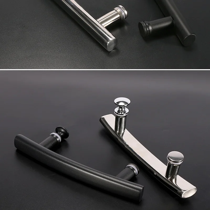 Shower room handle, round arc bathroom door handle, stainless steel 304, bathroom glass door sliding door handle, hole distance