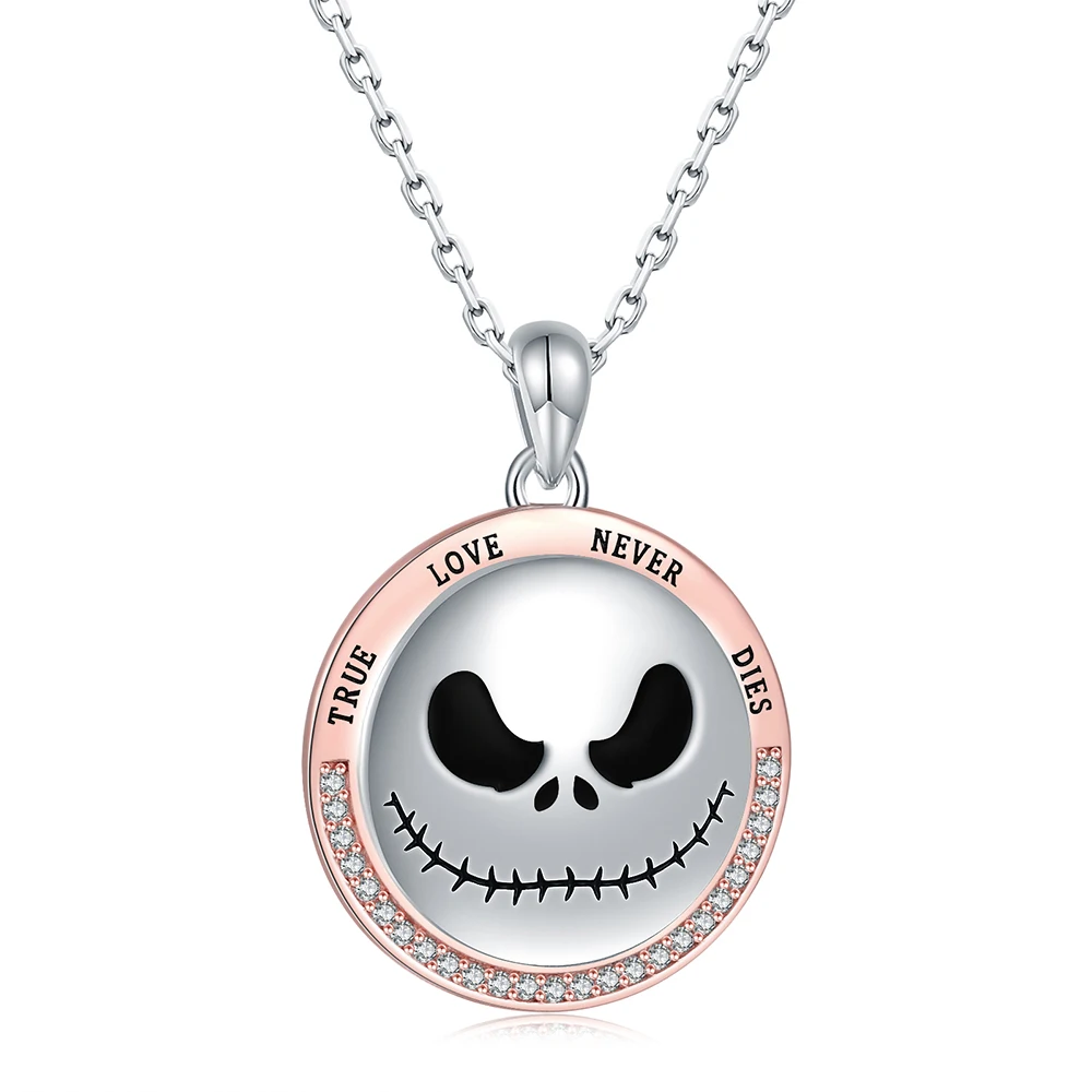 Skull Nightmare Before Christmas Necklace 925 Sterling Silver Halloween Pendant Jewelry Christmas Day Gifts for Women Teen Girl