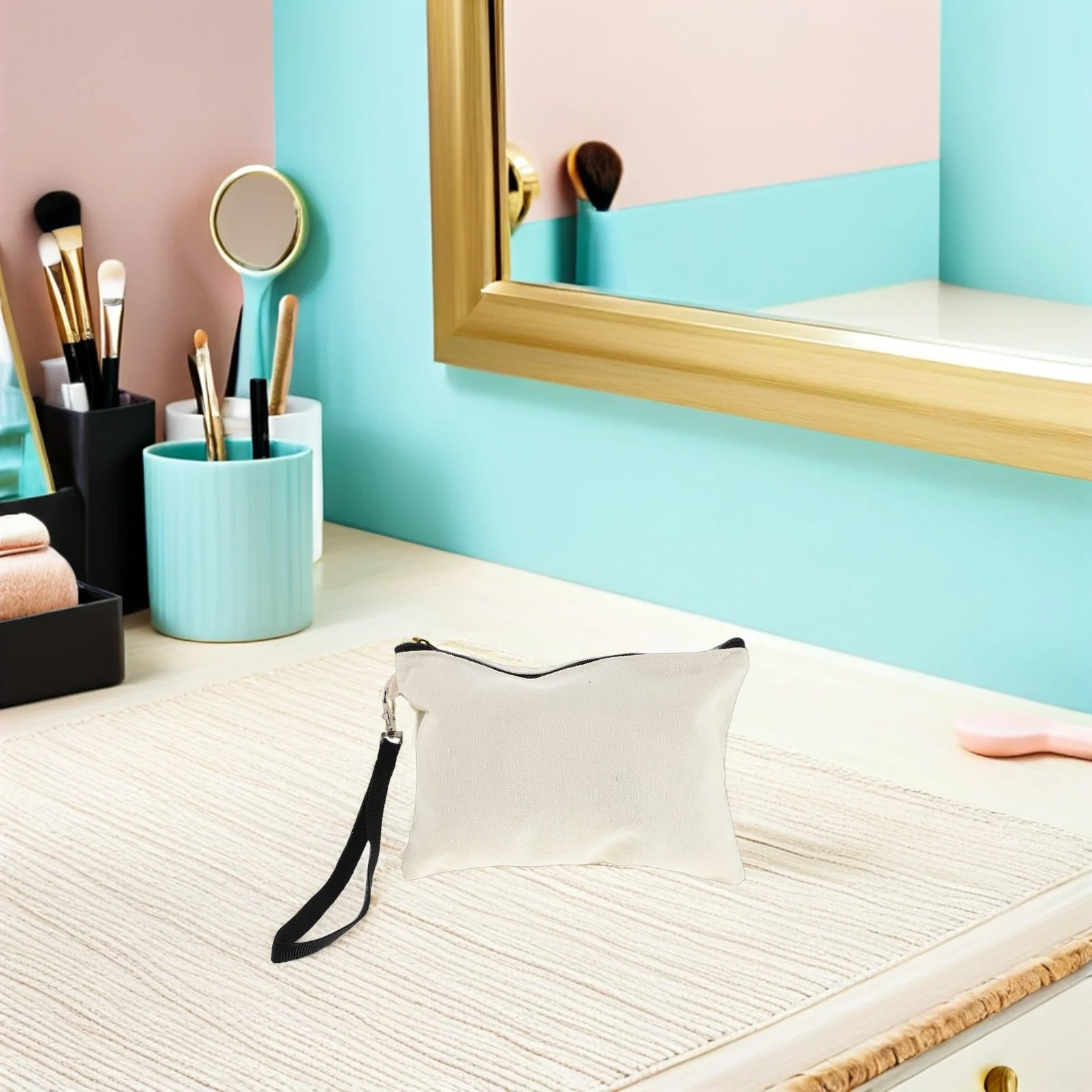 

6Pcs Beige Hanging Toiletry Bag Small Makeup Organizer Portable Travel Pouch with Hook Handle for Women Men Washroom