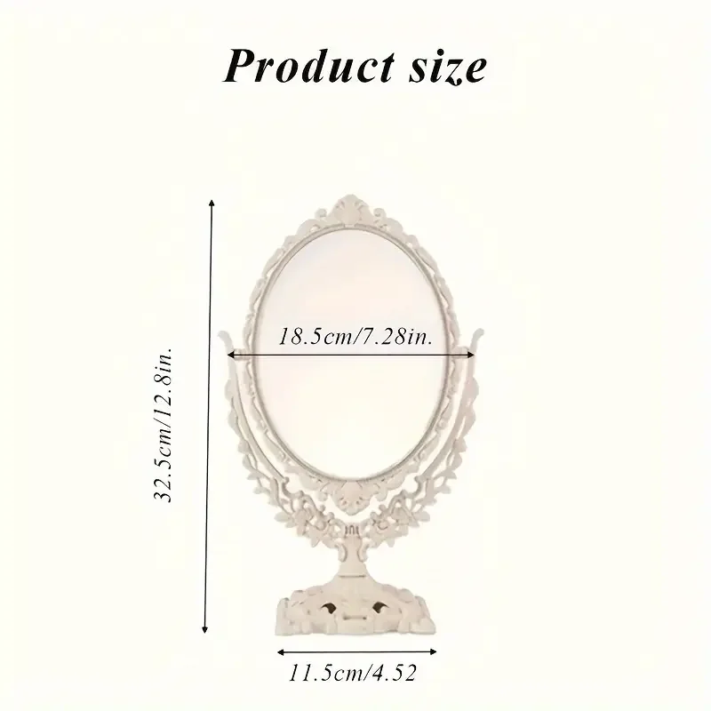 مرآة ماكياج على الطراز الأوروبي الرجعية البيضاوي منحوتة مرآة ماكياج دائرية 360 درجة الدورية سطح المكتب مرآة لوضع مساحيق التجميل ديكور المنزل #4