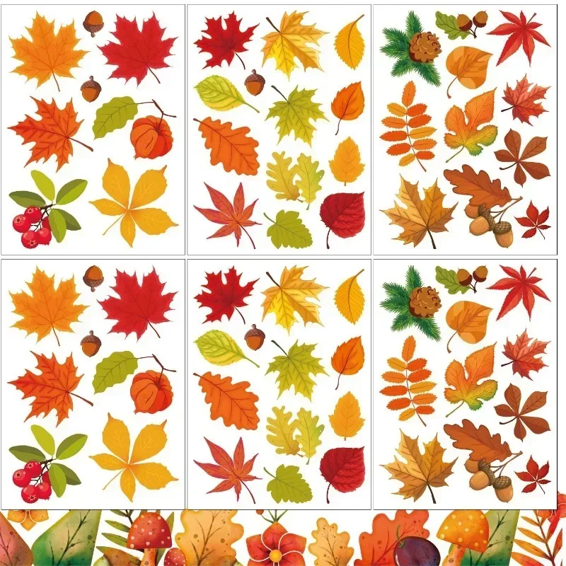 Thanksgiving Fall Leaves Window Clings Windows Doors Decorated With Maple Leaves Thanksgiving Glass Stickers Autumn Decoration