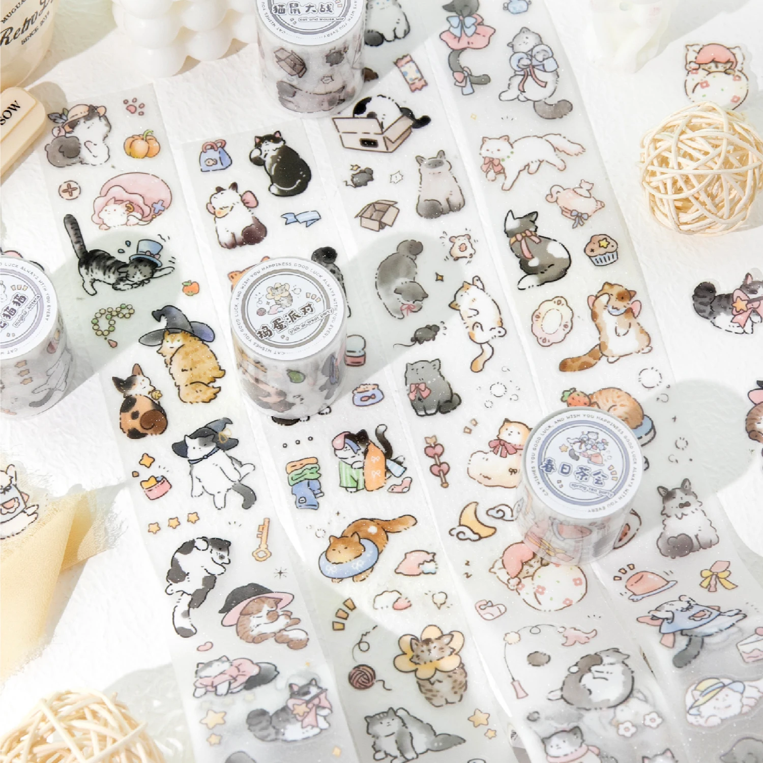 

1 рулон Kawaii, милый рисунок линий, тема кота, блестящая ПЭТ-лента для скрапбукинга, сделай сам, фоновый декор, коллаж, чехол для телефона, блокнот