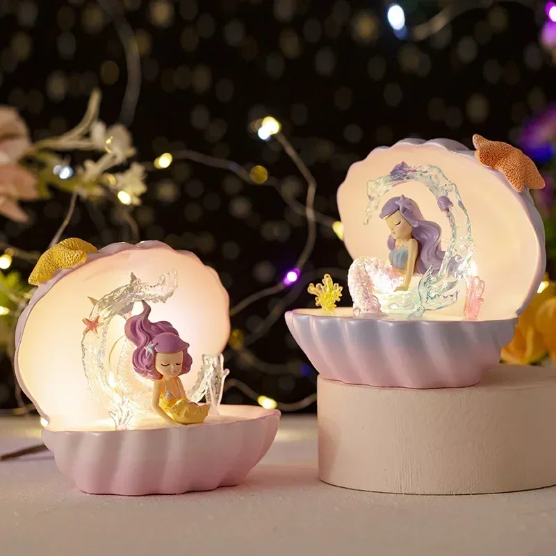 Lampade da notte Ocean Princess Shell Star Lights Ragazze Camera da letto Decorazione sirena Ornamenti per atmosfera desktop