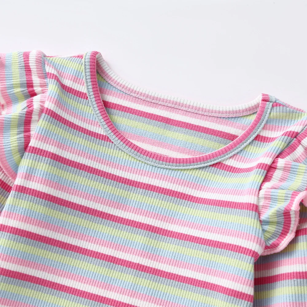 2025 Baby Girl Korean Knitted Small Shirt Versatile T-shirt Spring and Autumn Long Sleeve Striped Inner Top