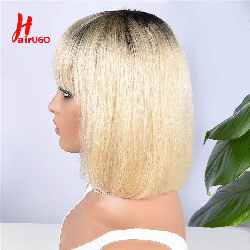 T1B/613 Dark Root Bob Wig Cheap Omber Blonde Full Machine Made Wigs For Women HairUGo Remy Omber Blonde Short BOB Human Hair Wig